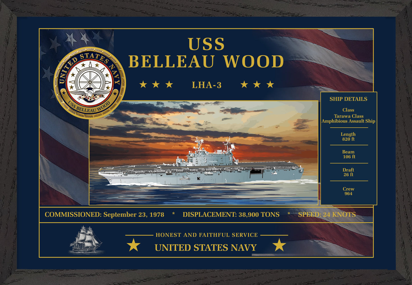 USS Belleau Wood LHA-3 Framed Patriotic Art