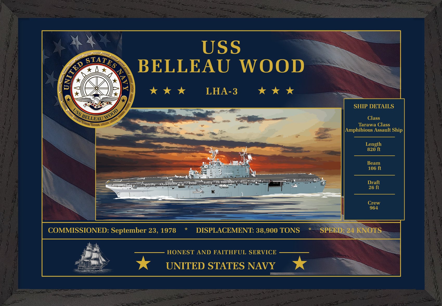 USS Belleau Wood LHA-3 Framed Patriotic Art