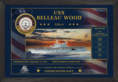 USS Belleau Wood LHA-3 Framed Patriotic Art