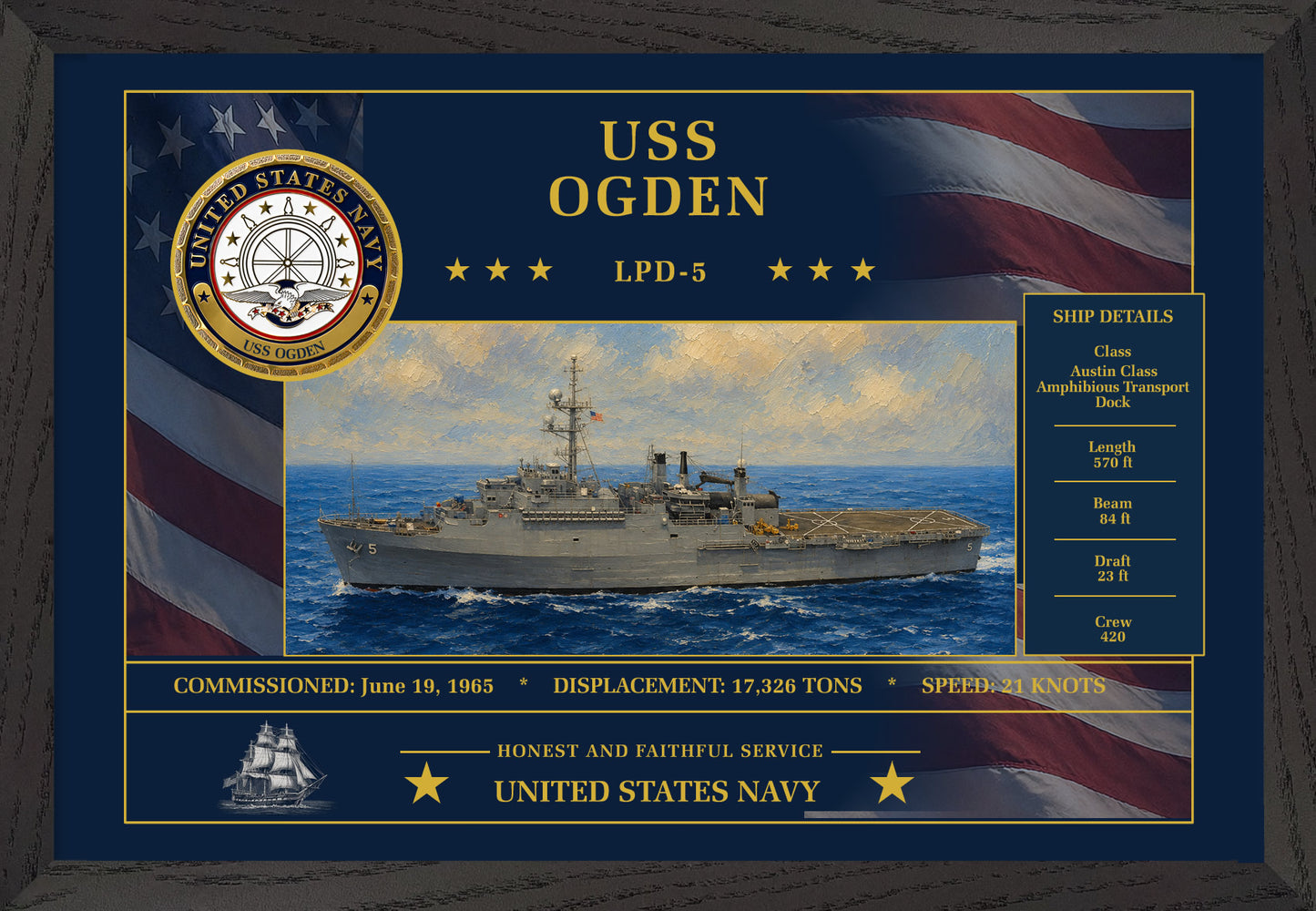 USS Ogden LPD-5 Framed Patriotic Art