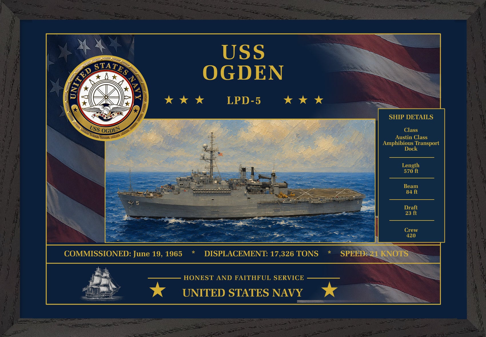 USS Ogden LPD-5 Framed Patriotic Art