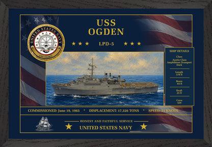 USS Ogden LPD-5 Framed Patriotic Art