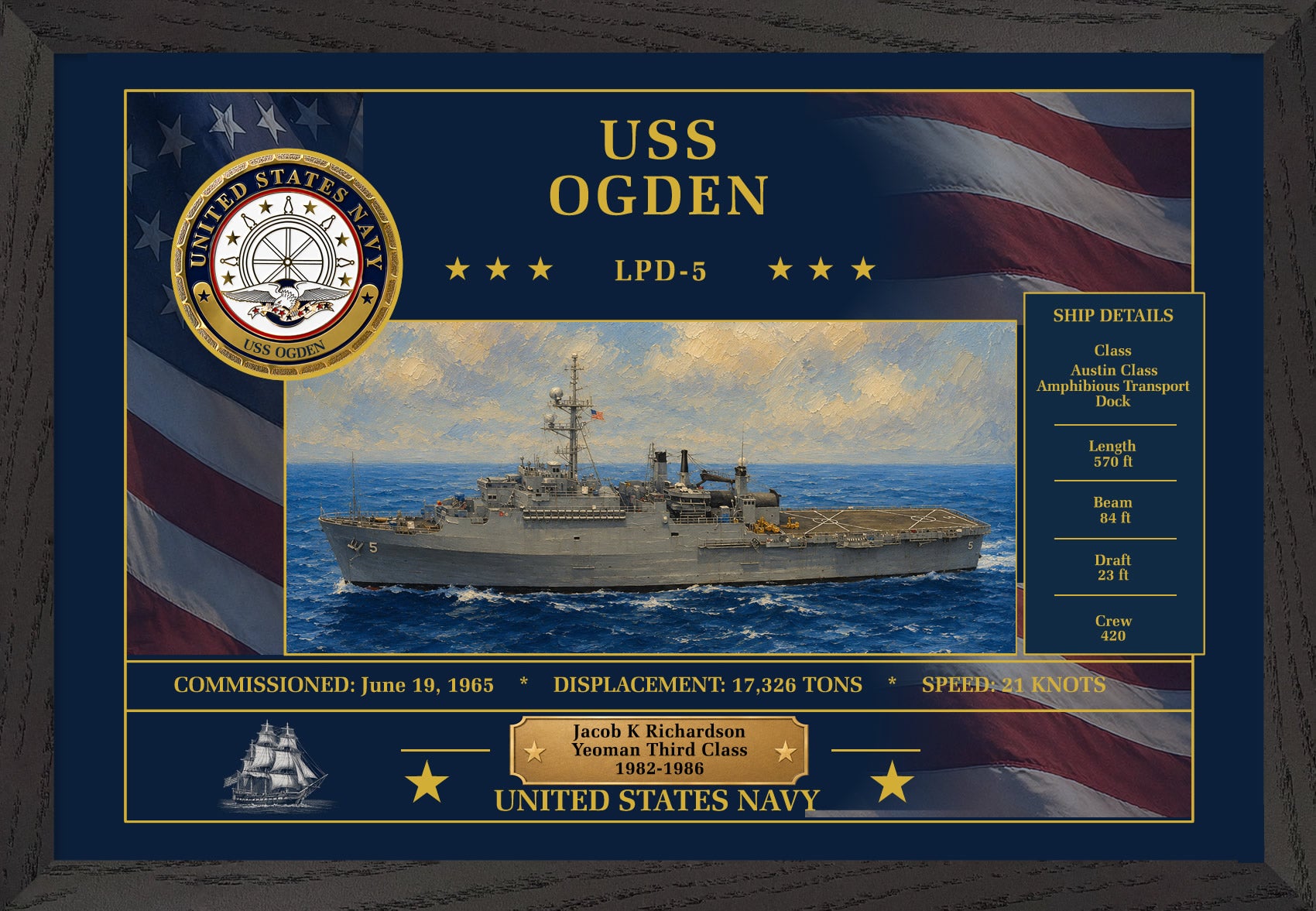 USS Ogden LPD-5 Framed Patriotic Art