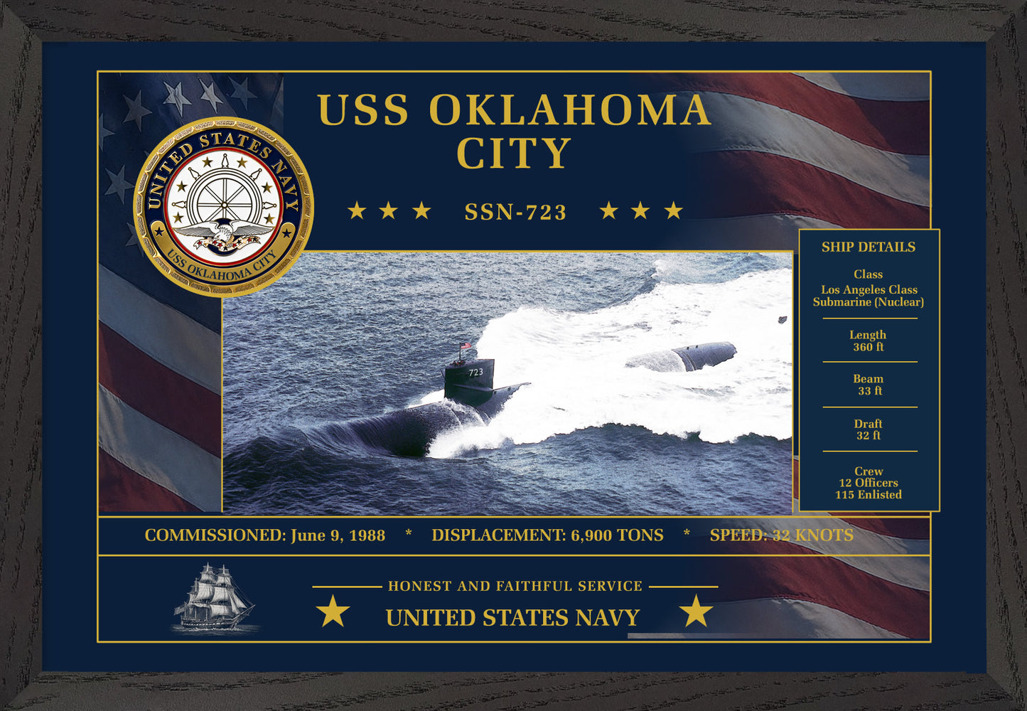 USS Oklahoma City SSN-723 Framed Patriotic Art