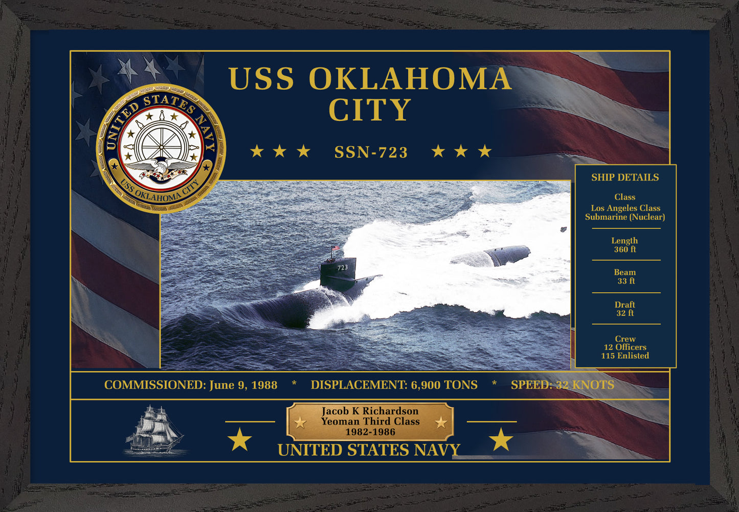 USS Oklahoma City SSN-723 Framed Patriotic Art