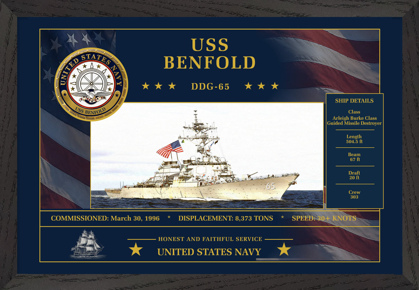 USS Benfold DDG-65 Framed Patriotic Art