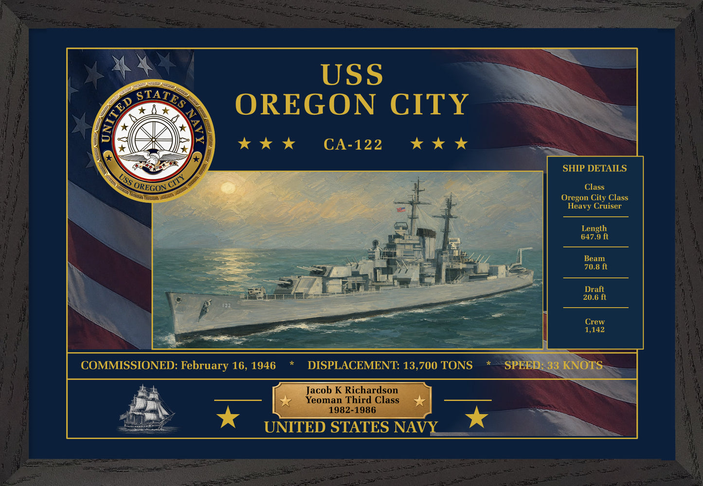 USS Oregon City CA-122 Framed Patriotic Art