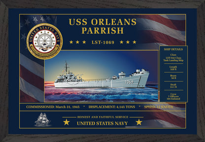 USS Orleans Parrish LST-1069 Framed Patriotic Art