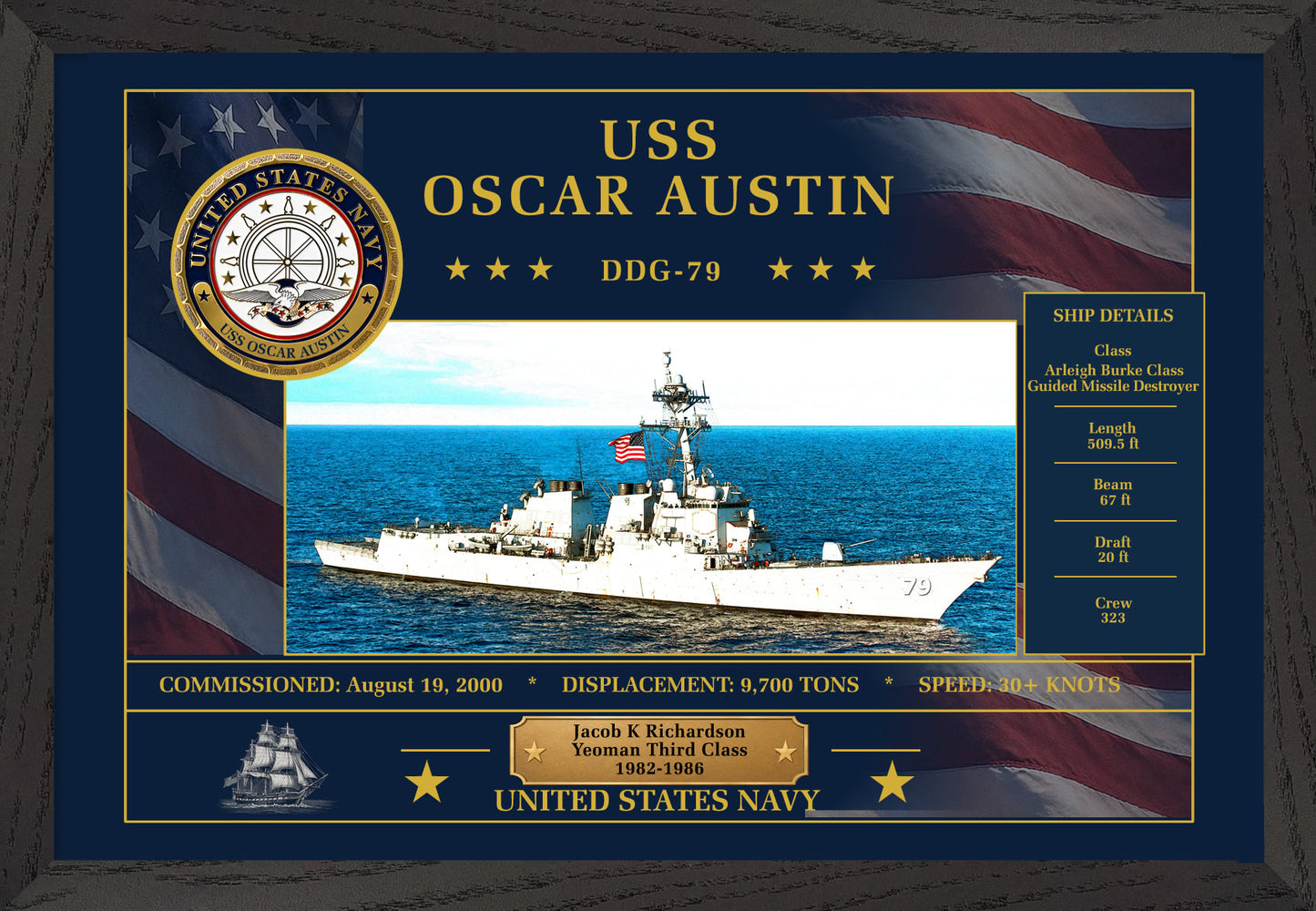 USS Oscar Austin DDG-79 Framed Patriotic Art