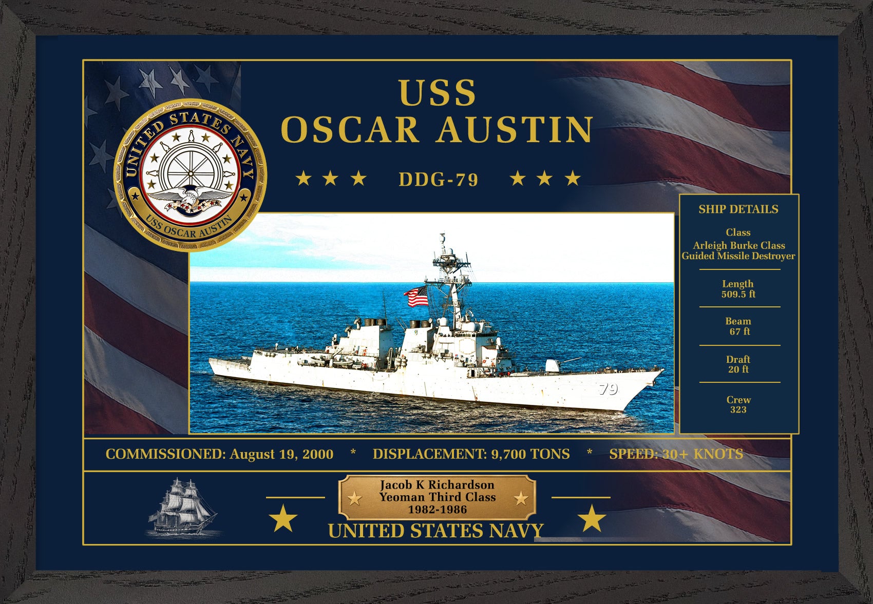 USS Oscar Austin DDG-79 Framed Patriotic Art