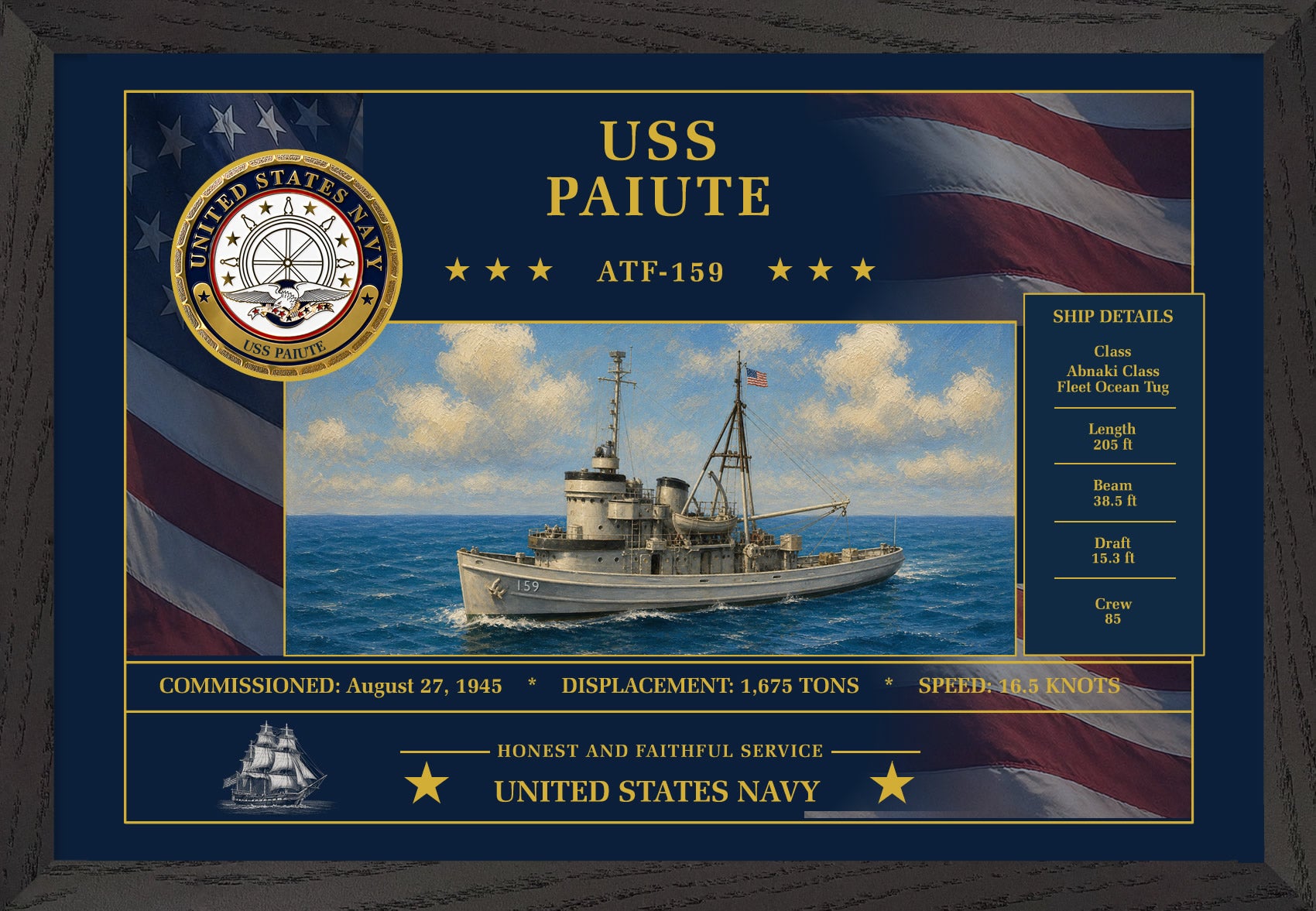 USS Paiute ATF-159 Framed Patriotic Art