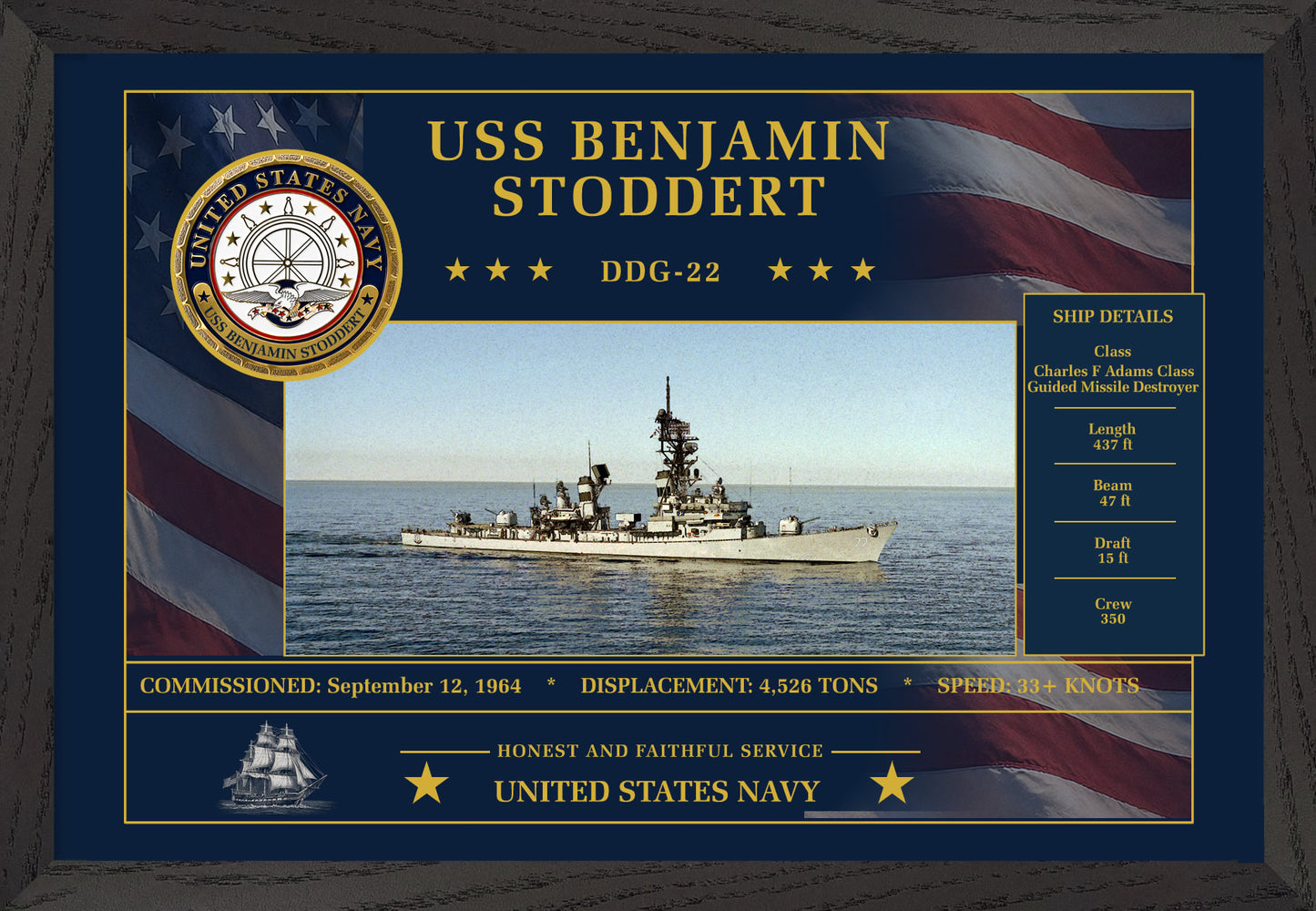 USS Benjamin Stoddert DDG-22 Framed Patriotic Art