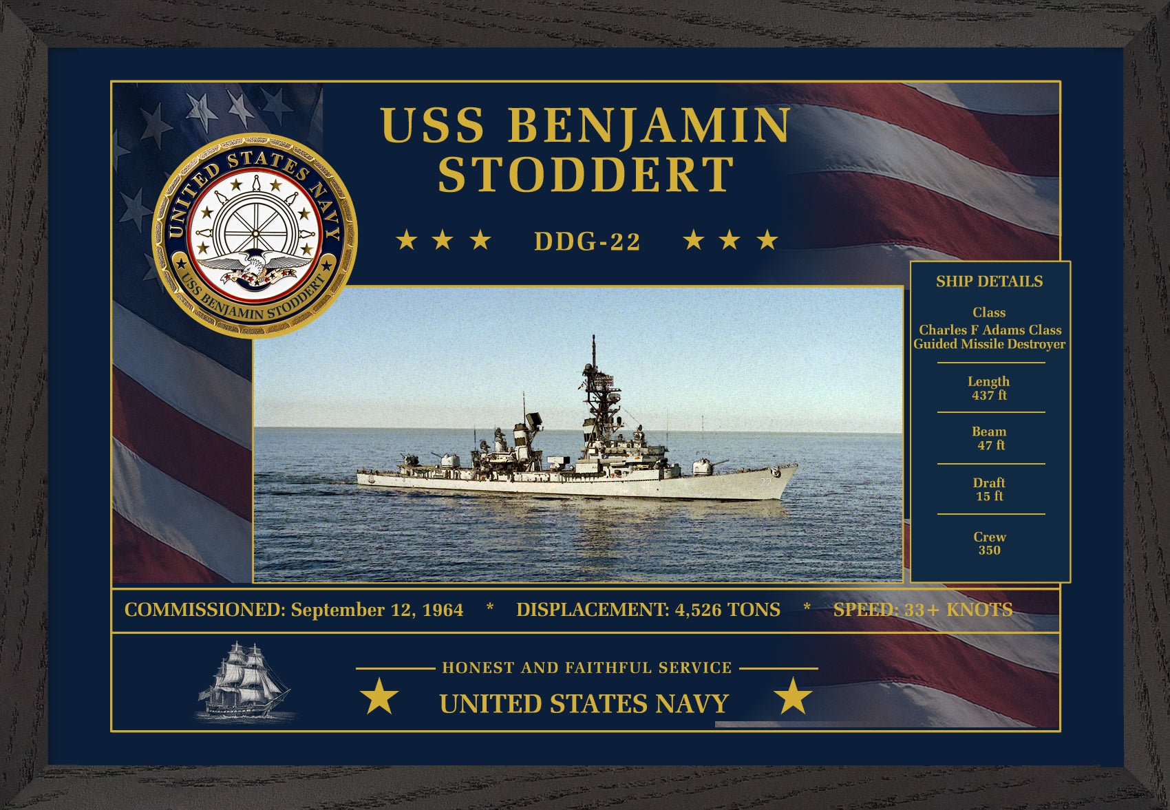 USS Benjamin Stoddert DDG-22 Framed Patriotic Art