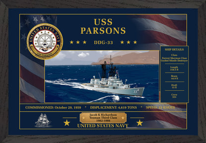 USS Parsons DDG-33 Framed Patriotic Art