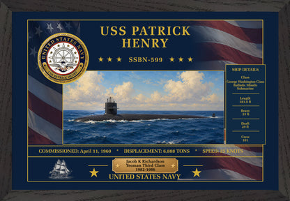 USS Patrick Henry SSBN-599 Framed Patriotic Art