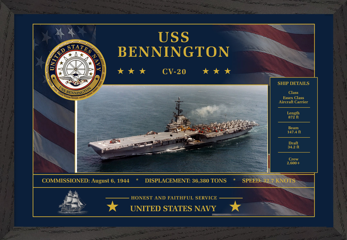 USS Bennington CV-20 Framed Patriotic Art