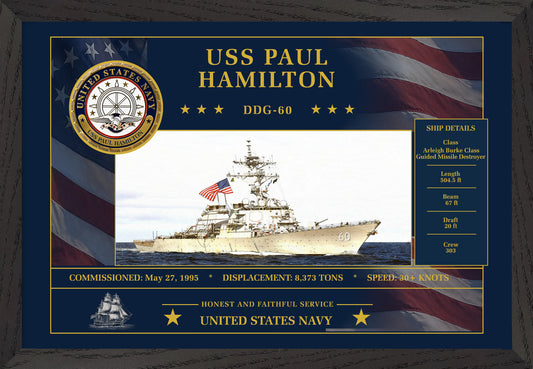 USS Paul Hamilton DDG-60 Framed Patriotic Art