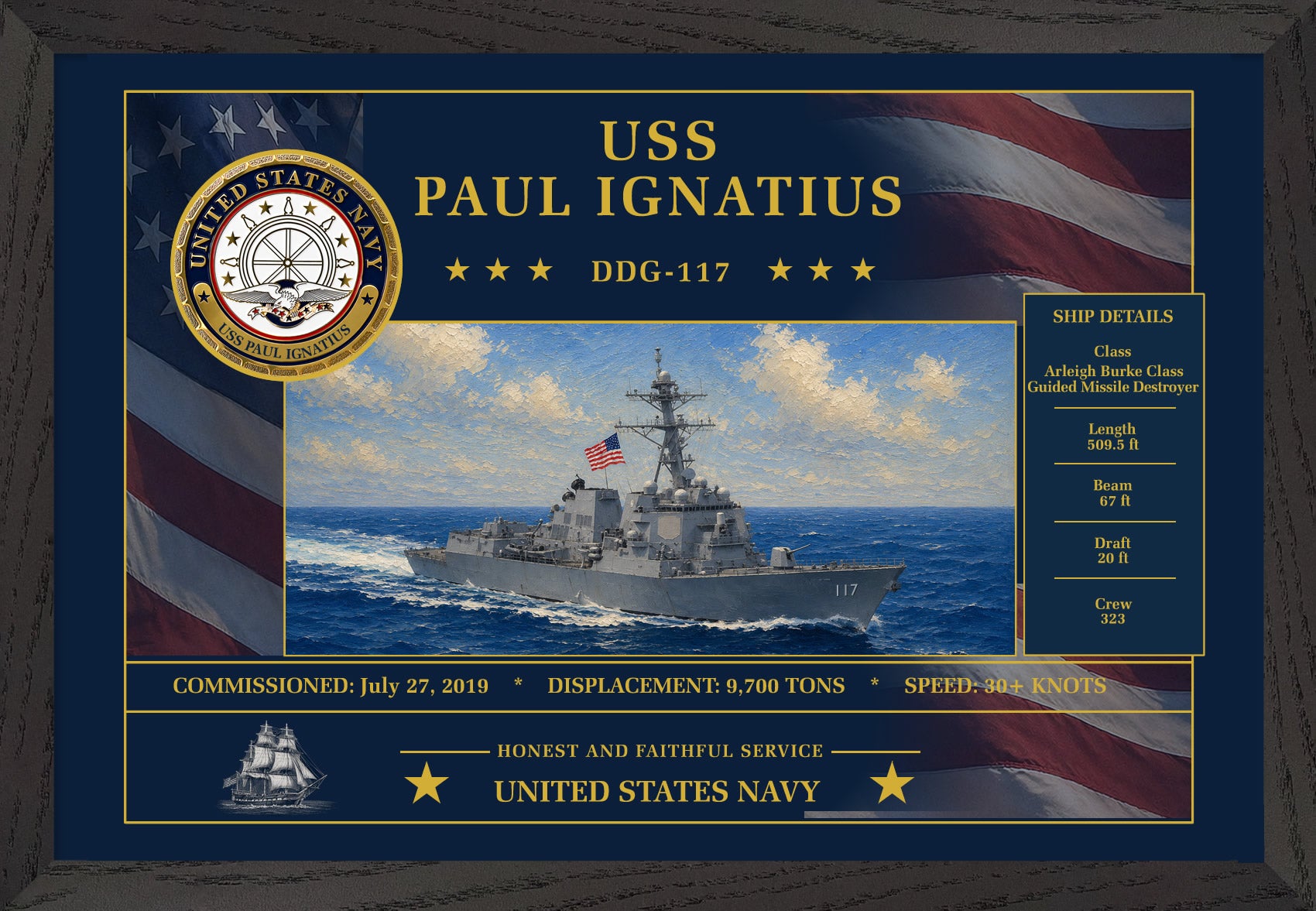 USS Paul Ignatius DDG-117 Framed Patriotic Art