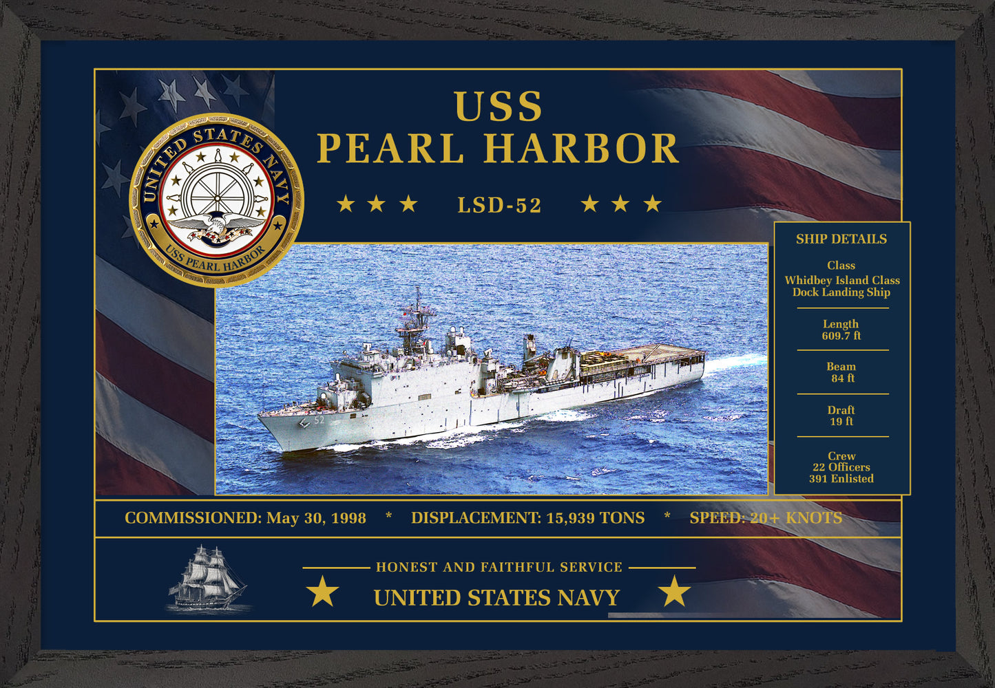 USS Pearl Harbor LSD-52 Framed Patriotic Art