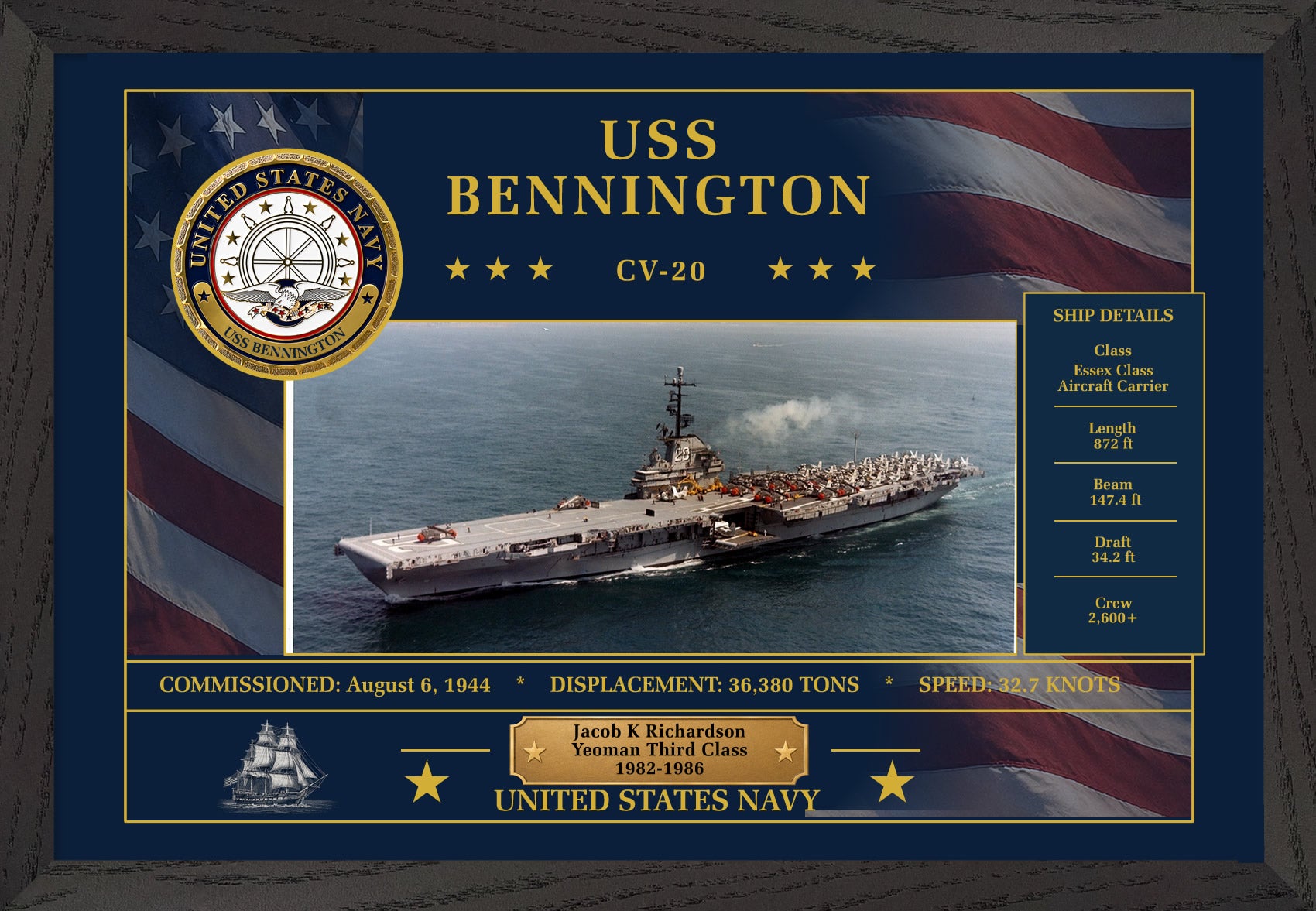 USS Bennington CV-20 Framed Patriotic Art