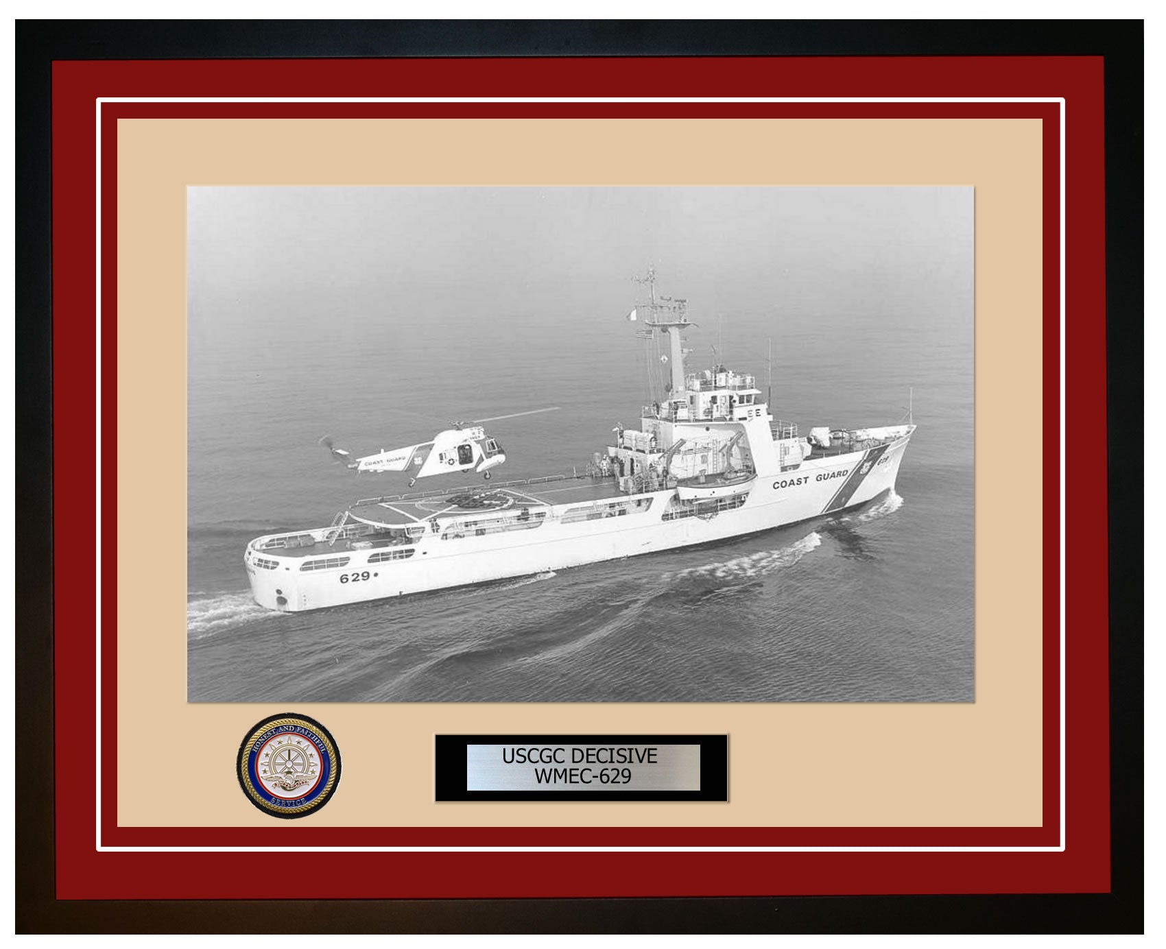 USCGC DECISIVE WMEC 629 Framed Coast Guard Ship Photo Burgundy 163WMEC629