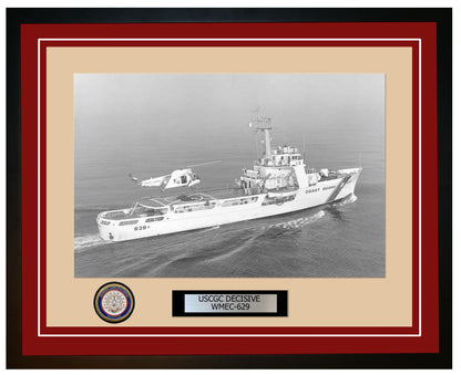 USCGC DECISIVE WMEC 629 Framed Coast Guard Ship Photo Burgundy 163WMEC629
