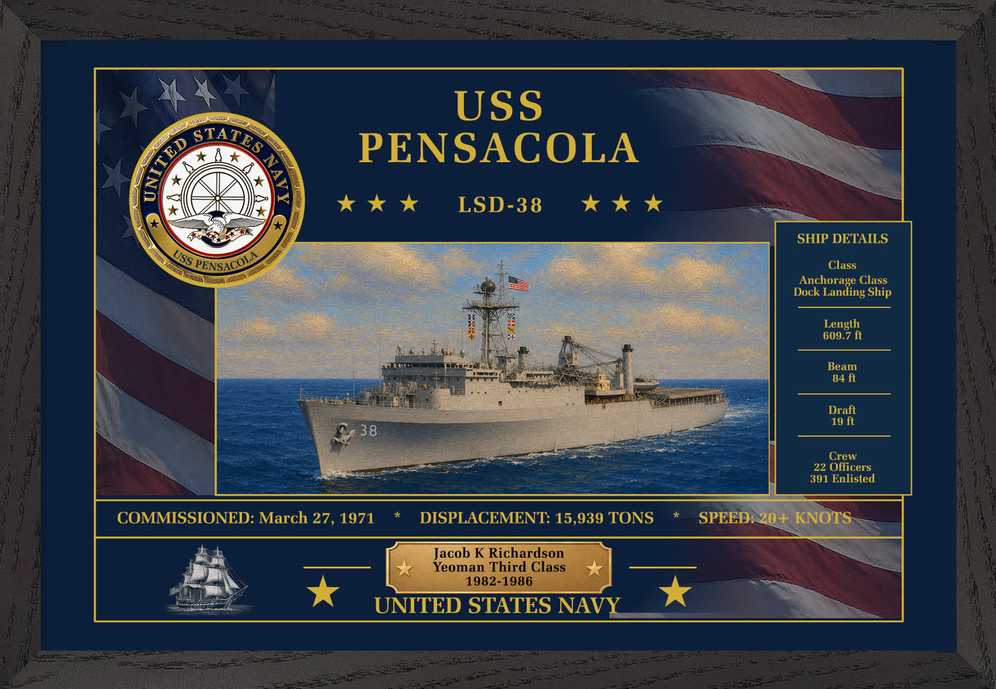 USS Pensacola LSD-38 Framed Patriotic Art
