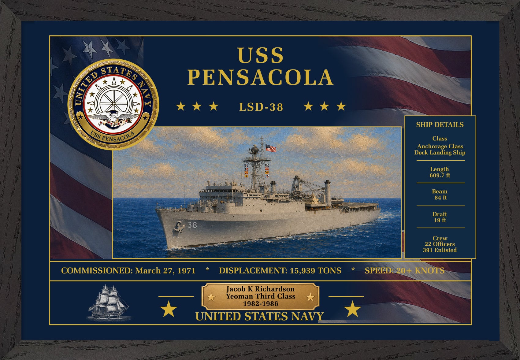 USS Pensacola LSD-38 Framed Patriotic Art