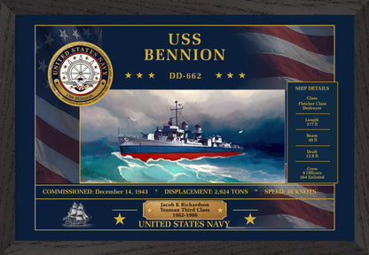 USS Bennion DD-662 Framed Patriotic Art