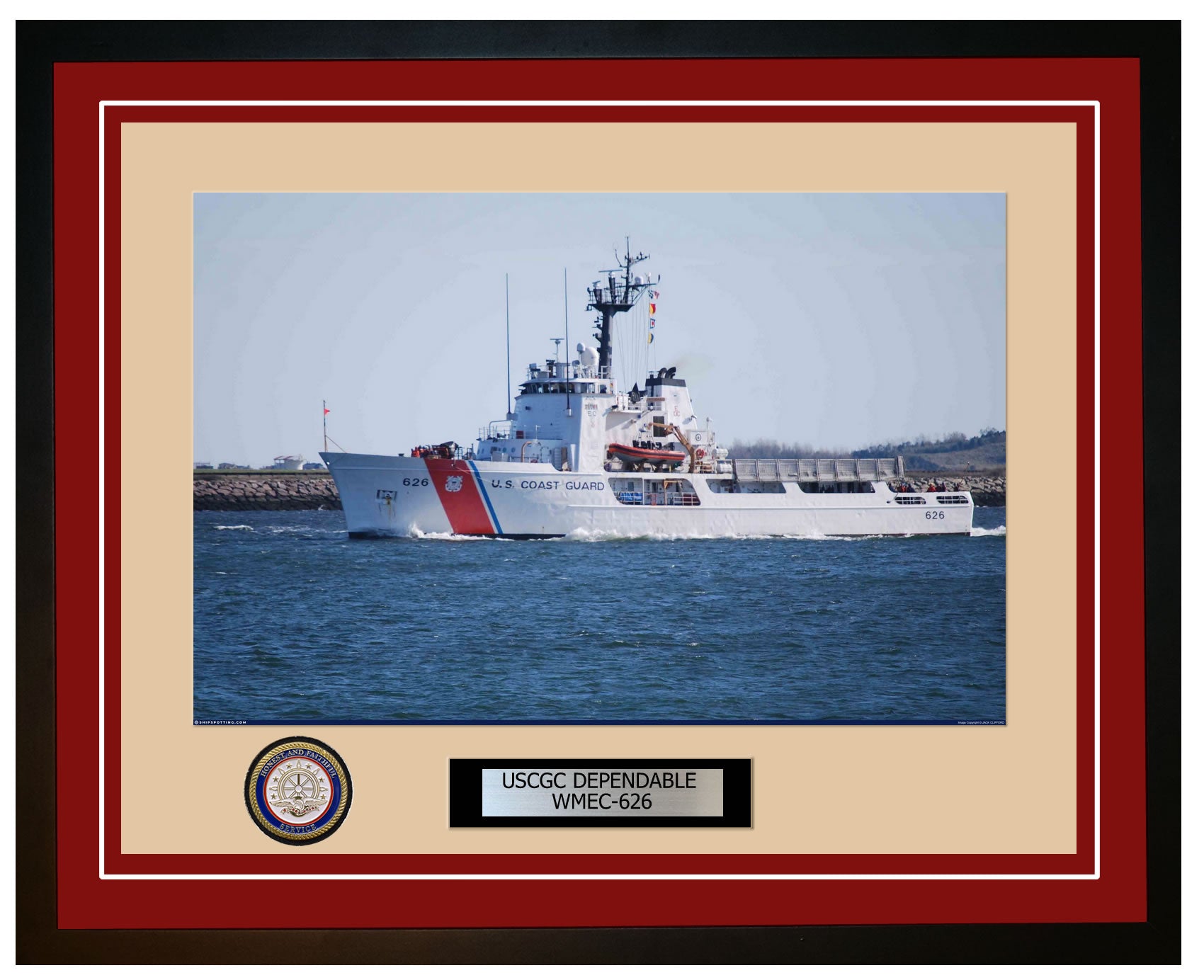 USCGC DEPENDABLE WMEC 626 Framed Coast Guard Ship Photo Burgundy 164WMEC626