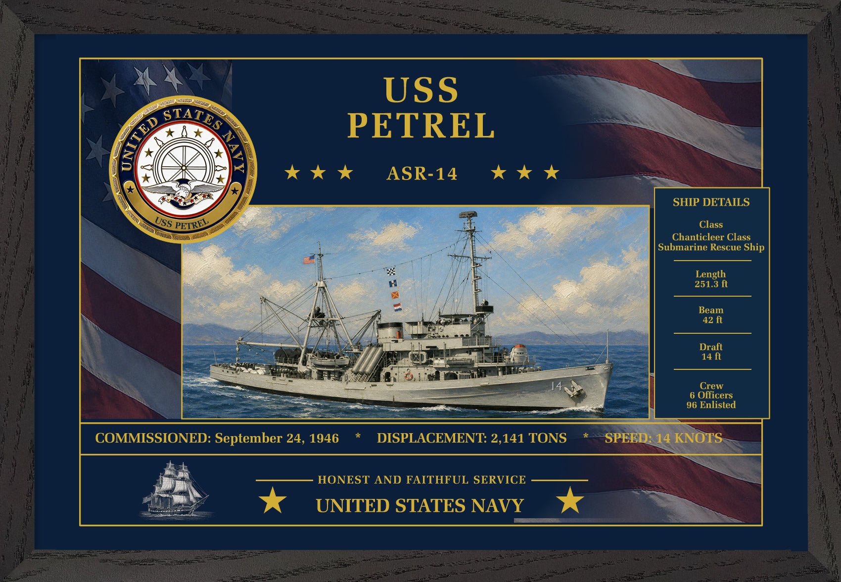 USS Petrel ASR-14 Framed Patriotic Art
