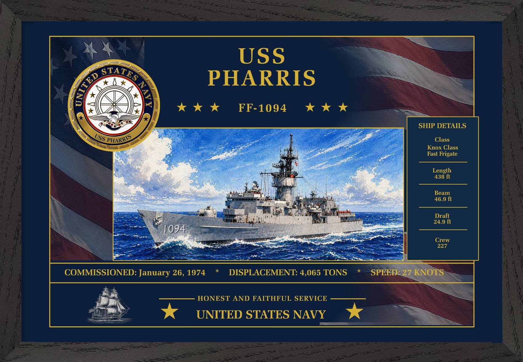USS Pharris FF-1094 Framed Patriotic Art