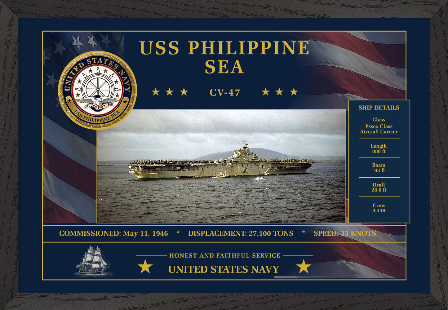 USS Philippine Sea CV-47 Framed Patriotic Art