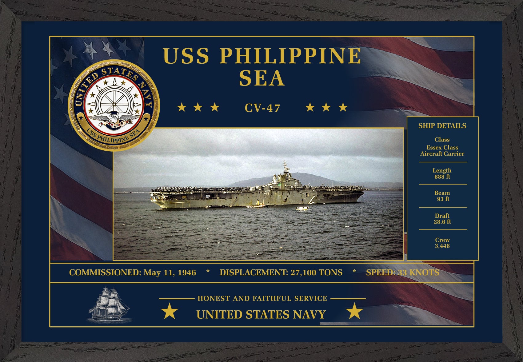 USS Philippine Sea CV-47 Framed Patriotic Art