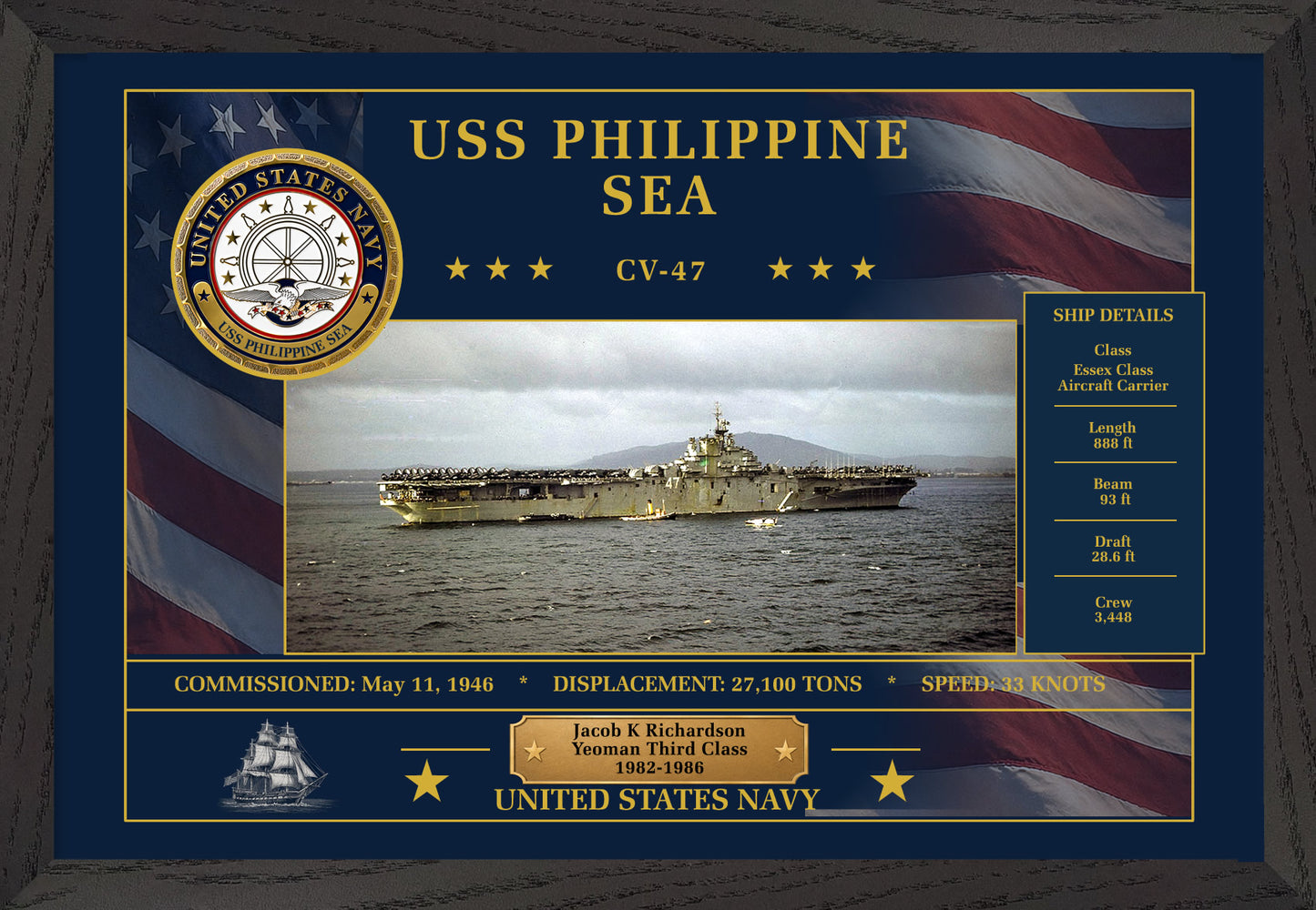 USS Philippine Sea CV-47 Framed Patriotic Art