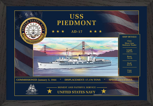 USS Piedmont AD-17 Framed Patriotic Art
