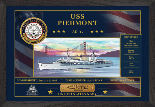USS Piedmont AD-17 Framed Patriotic Art