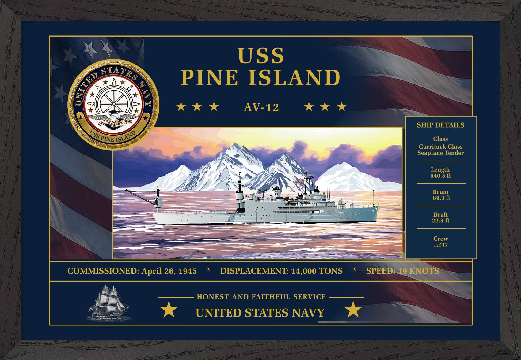 USS Pine Island AV-12 Framed Patriotic Art
