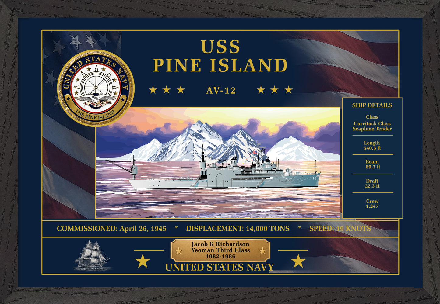 USS Pine Island AV-12 Framed Patriotic Art