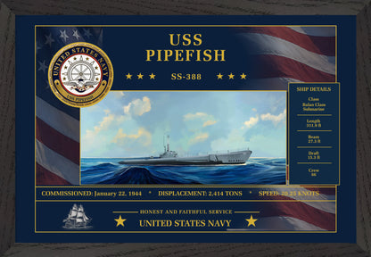 USS Pipefish SS-388 Framed Patriotic Art