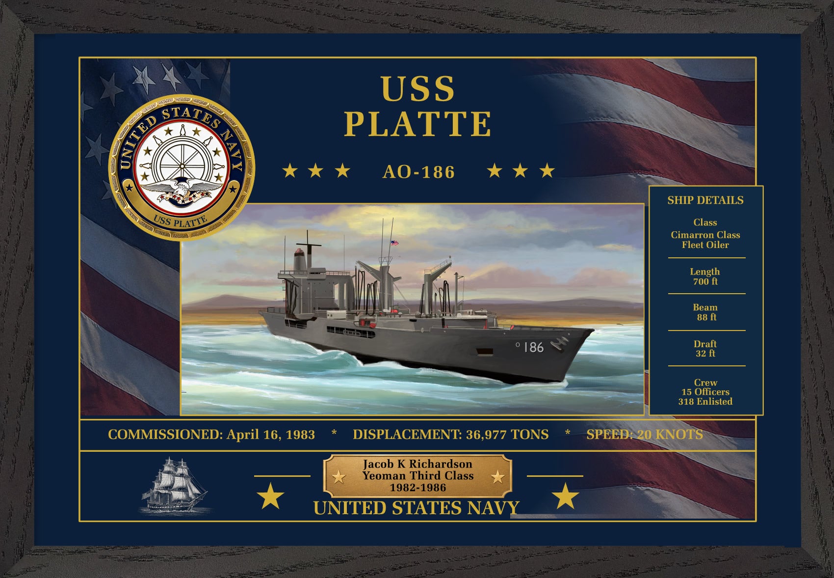 USS Platte AO-186 Framed Patriotic Art