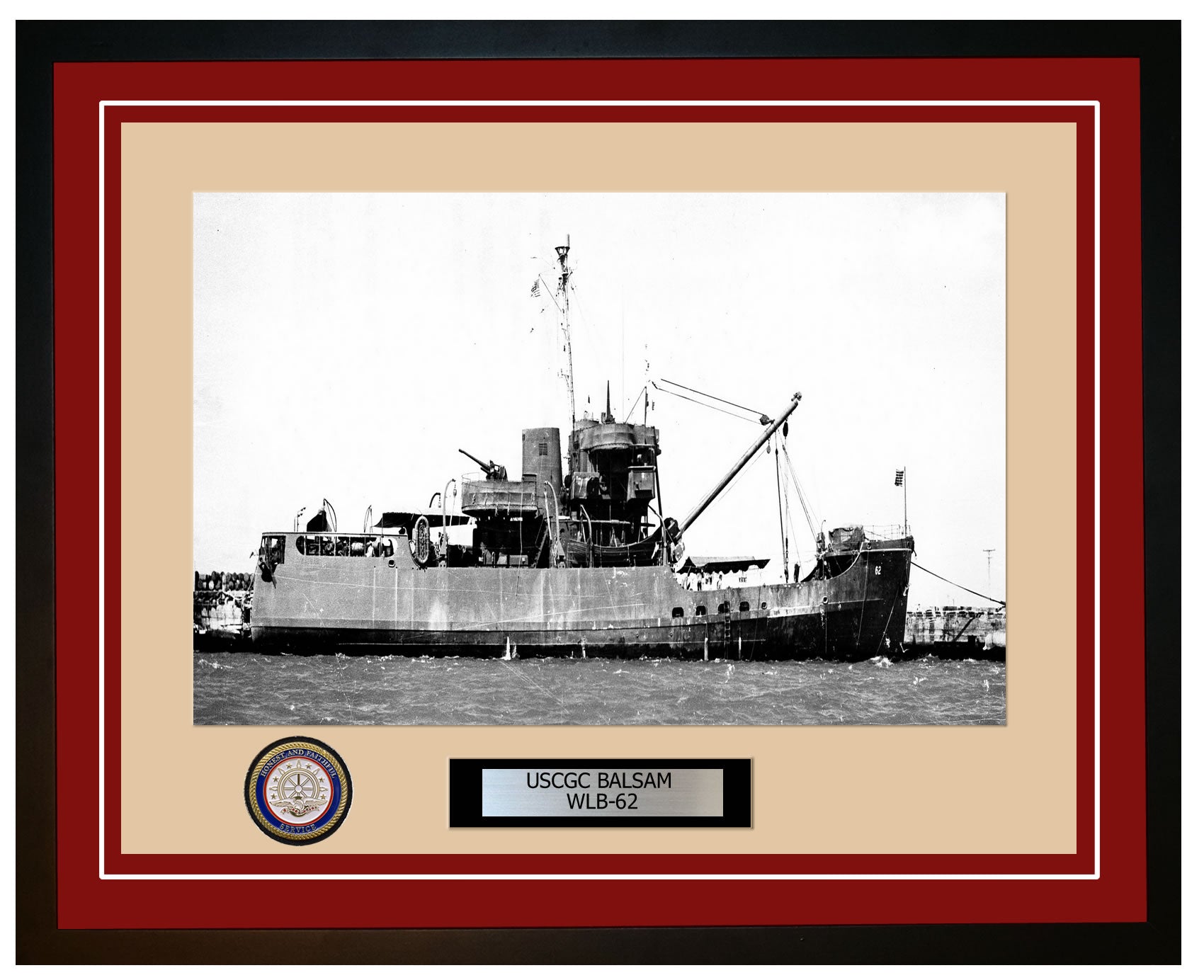 USCGC BALSAM WLB 62 Framed Coast Guard Ship Photo Burgundy 16WLB62