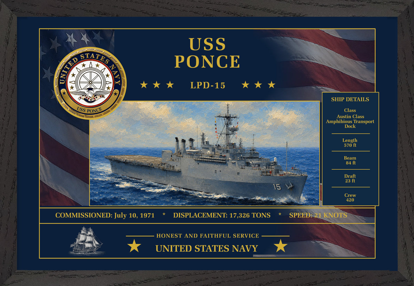 USS Ponce LPD-15 Framed Patriotic Art