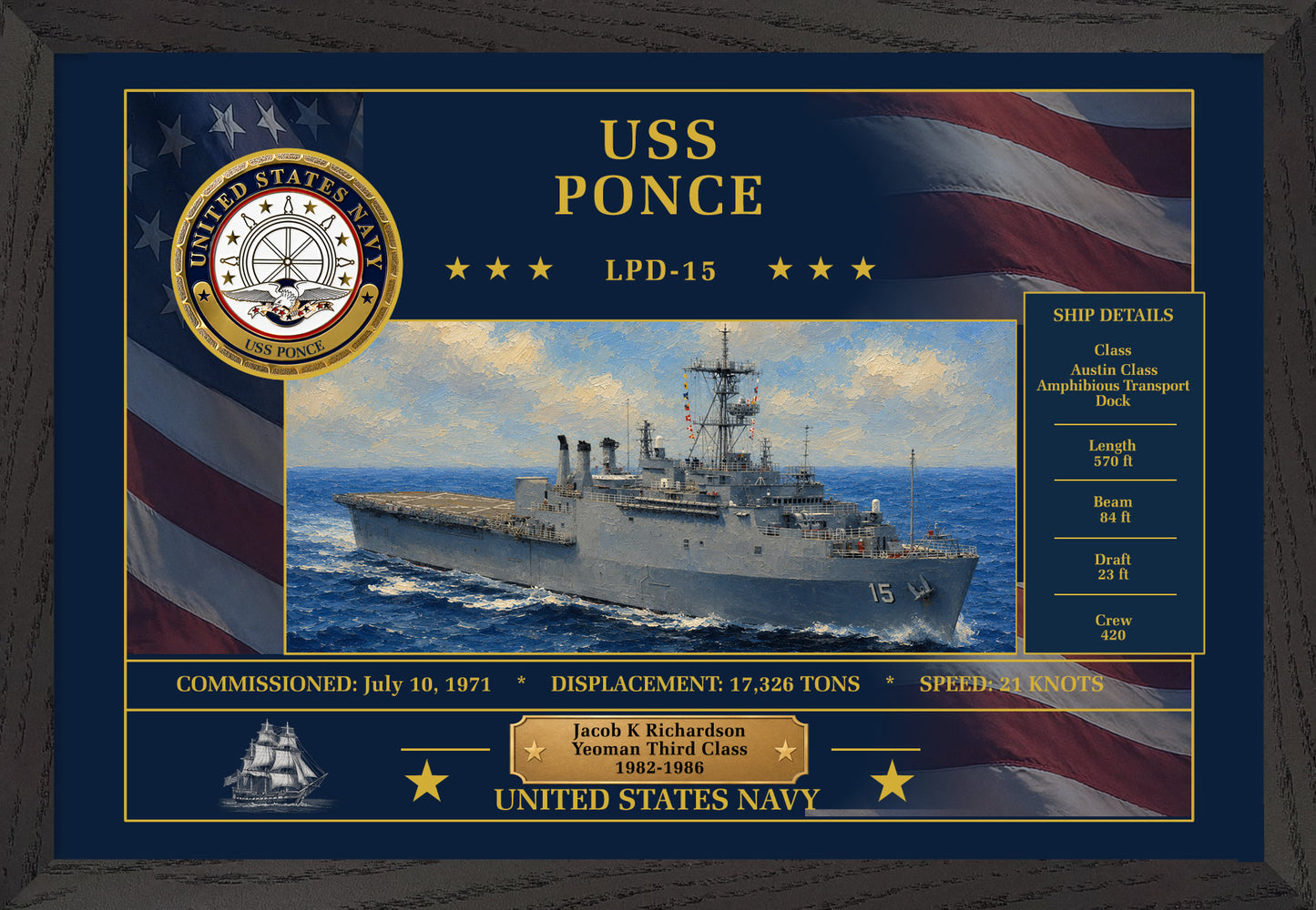 USS Ponce LPD-15 Framed Patriotic Art