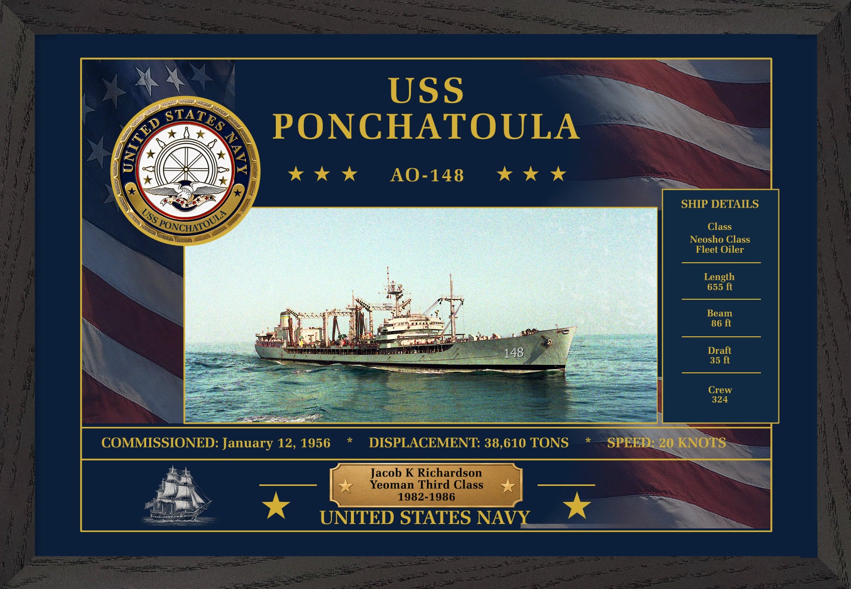 USS Ponchatoula AO-148 Framed Patriotic Art