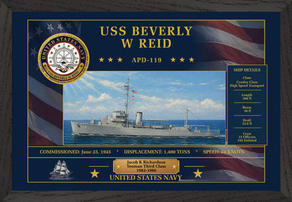 USS Beverly W Reid APD-119 Framed Patriotic Art