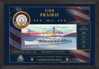 USS Prairie AD-15 Framed Patriotic Art