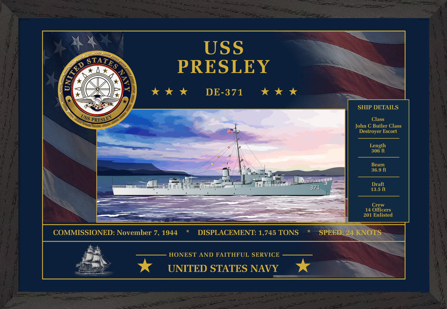 USS Presley DE-371 Framed Patriotic Art