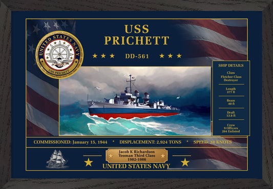 USS Prichett DD-561 Framed Patriotic Art