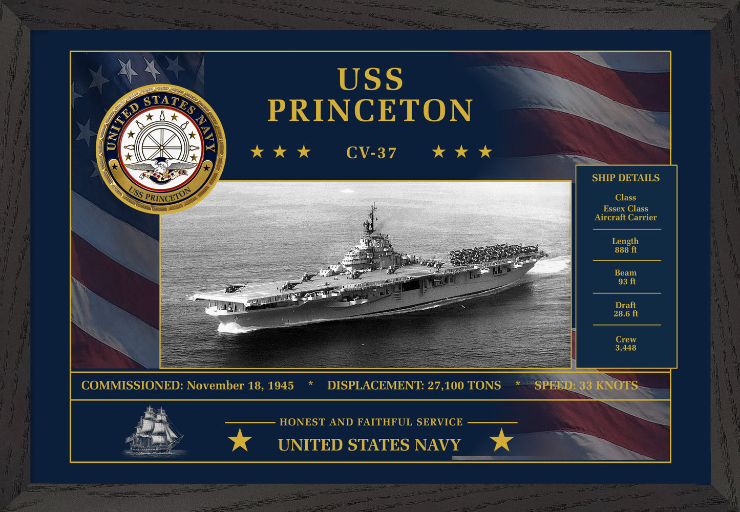 USS Princeton CV-37 Framed Patriotic Art